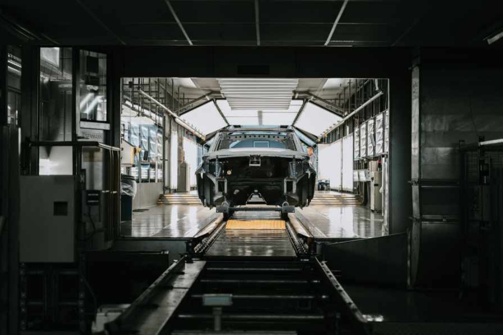 A JLR EV on the production line in their factory.