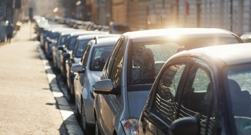 A line of cars on a UK street